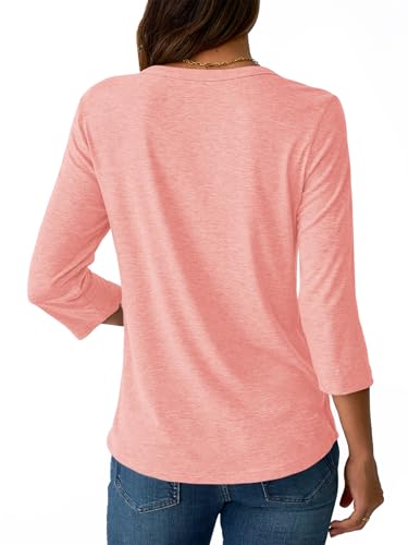NORACORA 3/4 Sleeve Tops for Women Fall Fashion 2025 Dressy Casual Crewneck Blouses Tshirts Trendy Pleated Tunic Shirts for Leggings Dusty Pink S - image 5