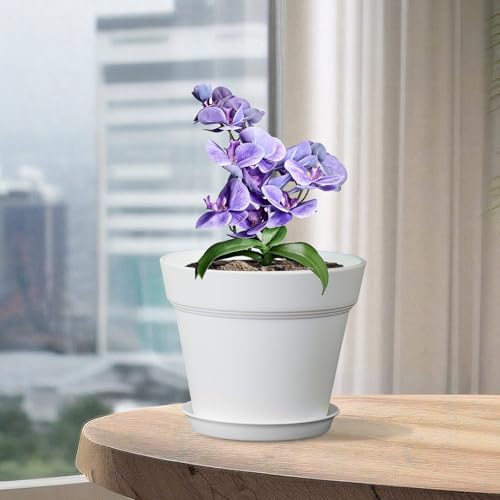 Homeuouz 6 Packs Blumentopf mit Untersetzer, 17.8cm Pflanzentopf, Plastik Übertopf mit Mehrere Ablauflöchern, Hydrokultur Topf… – Ansicht 6
