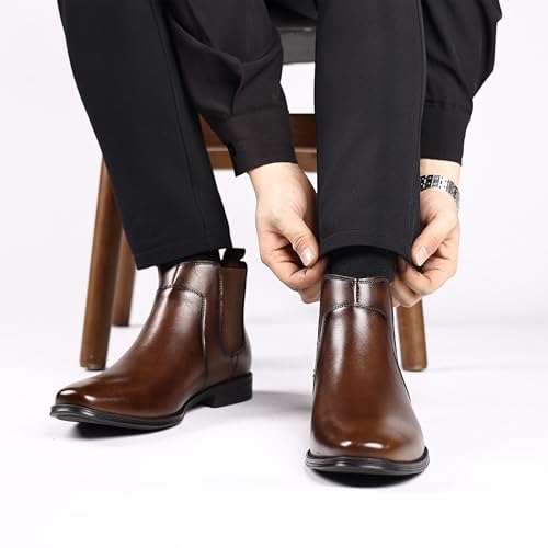Image of Holy dove Mens Brown Chelsea Dress Boots, Slip-On Ankle Boots, Genuine Leather Casual Boots for Men, Size 8