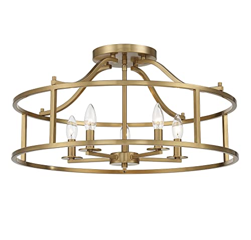 Savoy House 6-1679-5-322 Stockton Traditional Drum-Shaped Open Frame Semi-Flush, 5-Light 300 Total Watts, 12' H x 24' W, Warm Brass