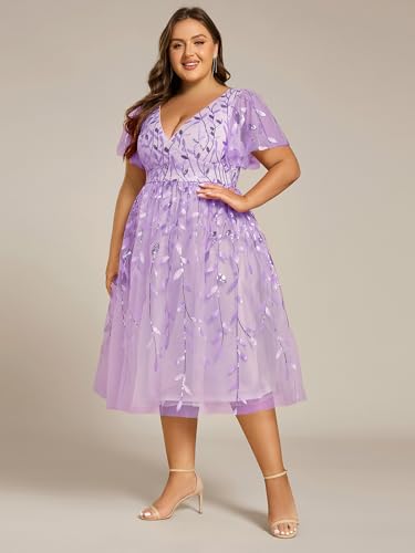Image of Ever-Pretty Womens Embroidered Tulle Plus Size Cocktail Evening Party Dress A-Line Midi Wedding Guest Dresses for Curvy Women
