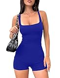 Mokoru Women's Sexy Sleeveless Unitard Bodysuit Workout Rompers Bodycon One Piece Shorts Jumpsuits,Medium,Royal Blue