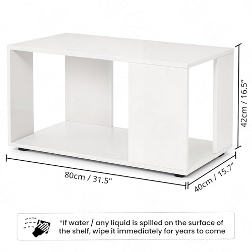 Image of ABOUT SPACE Coffee Table - Portable Wooden Centre Table with Open Storage - Furniture - Sofa /Tea /Teapoy for Living Room, Home, Office (White - L 80 x B 40 x H 42 cm)