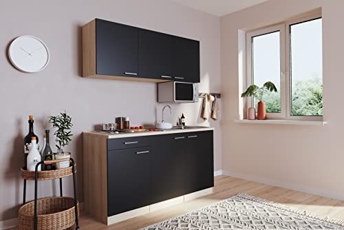 Respekta Luis Küche, Holzwerkstoff, Schwarz, 150 cm