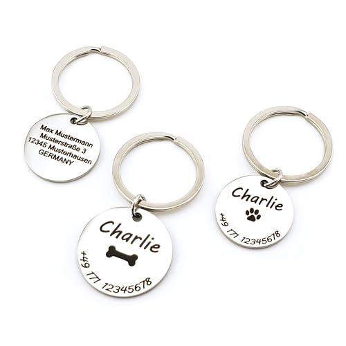 Generisch Hundemarke mit Gravur | Hundezubehör | Hundemarke personalisiert | Hundehalsband mit Namen | ⌀25mm/⌀30mm | Edelstahl | Für Hundehalsband personalisiert | Katzen | Hunde | Tiere (30 mm)