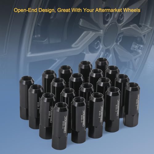 Image of Extended Forged Aluminum Tuner Racing Lug Nut 20PCS M14x1.5 60MM Black | Compatible with most tuner and performance vehicles