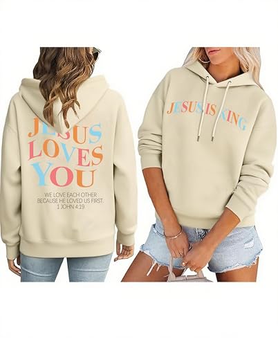 Tewmeu Faith Over Fear Hoodie Christian Hoodies Jesus Loves You Graphic Tee