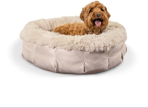 Best Friends by Sheri Ultra Calming Pouf Bed Luxury Donut Dog Bed, Tan, Medium 30×30