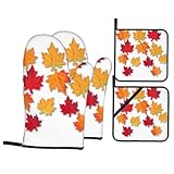 Photo Gallery set di 4 guanti da forno con stampa di foglie autunnali e presine, resistenti al calore, impermeabili, guanti da cucina per cuocere alla griglia Photo Gallery set di 4 guanti da forno con stampa di foglie autunnali e presine, resistenti al calore, impermeabili, guanti da cucina per cuocere alla griglia