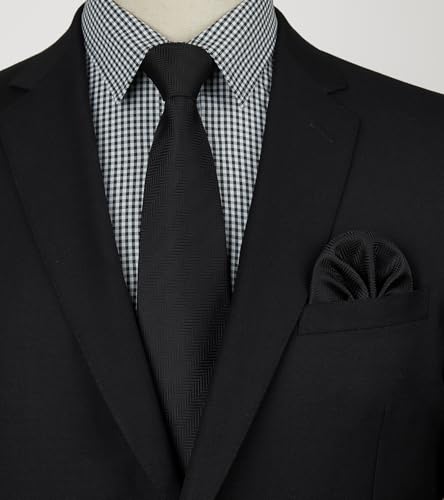 Image of HISDERN Mens Dress Shirt with Tie Pocket Square Set Classic Button Down Shirt Matching Tie Long Sleeve Shirts