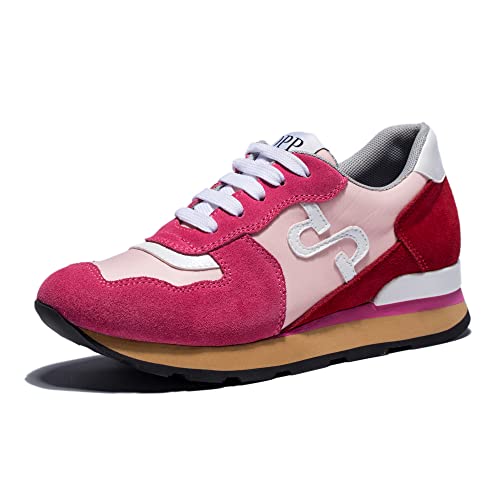 OPP Women Suede Leather Shoes Fashion Casual Lace-up Athletic Tennis Sports Gym Running Sneakers for Women Red Pink 9