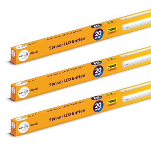 Image of wipro 20W Smart Motion Sensor Batten | LED Cool Day White (6500K) | Flanged Ceiling Batten For Home, Office, Corridors | Surge Protection Upto 4KV | High Voltage Protection Upto 440V | Pack Of 3