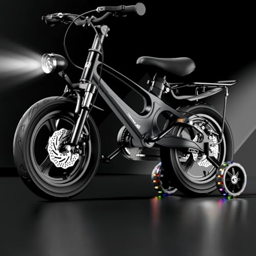 MiluFox「子供用自転車」12/14/16/18インチ 補助輪付き 男女兼用 高炭素鋼フレーム 泥除け装備 シート高調整可能 2?14歳対応 キッズバイク 安全設計 初心者向け 18in 白-A (サイドブレーキ+ブラックサムライ【一体輪】+LEDライ