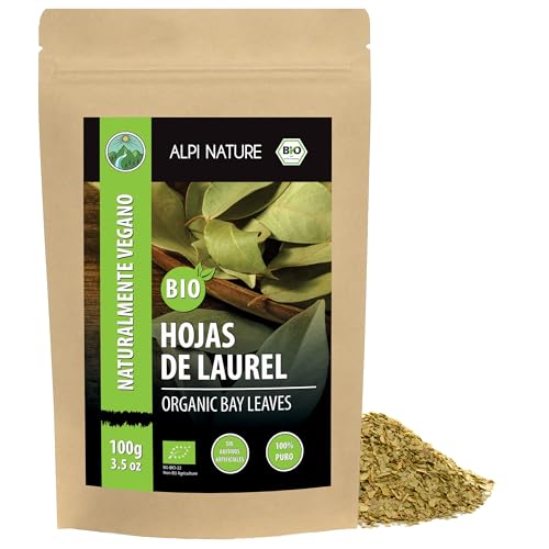 Alpi Nature Hojas de Laurel Orgánico 100g, Hojas Secas y Cortadas, Trozos de Hoja de Laurel para Cocinar