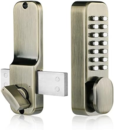 100% Mechanical Door Locks with Keypad Door Knob, Waterproof Keyless Entry Door Keypads Deadbolt Lock with Handle, Digital Outdoor Gate Combination Door Locks Set, Easy to Install (Antique Brass)