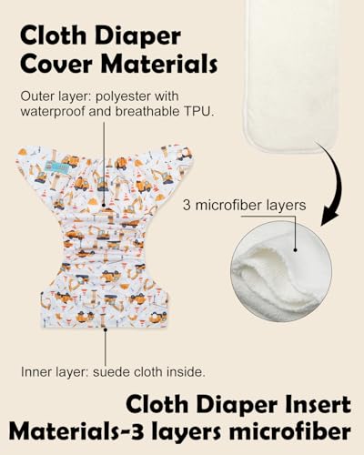 Image of ALVABABY Baby Cloth Diapers 6 Pack with 12 Inserts Cloth Diaper Covers Adjustable Washable Reusable for Baby Girls and Boys