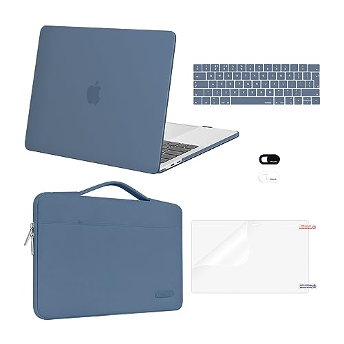 MOSISO Compatible with MacBook Pro 13 inch Case M2 M1 2024 2023-2016 A2338 A2289 A2251 A2159 A1989 A1706 A1708, Plastic Hard Shell Case&Bag&Keyboard Skin&Webcam Cover&Screen Protector, Steel Blue