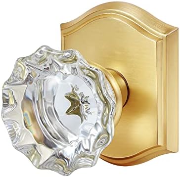 CLCTK Antique Crystal Door Knobs Interior, Passage Hall and Closet Door Knobs, Satin Brass