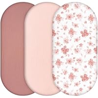 Yukkidds Baby Spannbettlaken Musselin 3er Pack 81x41cm, aus 100% Baumwolle, Ultraweich & Atmungsaktiv, Bettlaken für Beistellbett, Kinderwagen & Babybett Rosa Blumen
