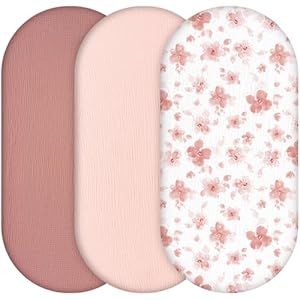 Yukkidds Baby Spannbettlaken Musselin 3er Pack 81x41cm, aus 100% Baumwolle, Ultraweich & Atmungsaktiv, Bettlaken für Beistellbett, Kinderwagen & Babybett Rosa Blumen