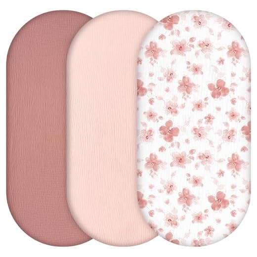 Yukkidds Baby Spannbettlaken Musselin 3er Pack 81x41cm, aus 100% Baumwolle, Ultraweich & Atmungsaktiv, Bettlaken für Beistellbett, Kinderwagen & Babybett Rosa Blumen