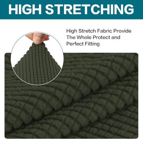 Image of Turquoize Stretch Sofa Slipcover 2 Pieces Sofa Cover Couch Cover for 3 Cushion Couch Washable Furniture Protector Covers with Elastic Bottom Feature Thick Jacquard Fabric (Sofa, Olive)