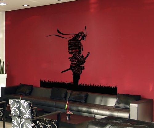 Stickerbrand Asian Home Decor. Meditating Samurai Wall Decal Sticker (Black) #5024B 76In Tall X 96In Wide #TOP1