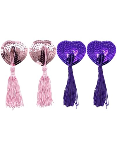 TPZORJX - TPZORJX 2 paires Cache Tétons Auto-Adhésif,Couverture De Mamelon,Cache Teton Reutilisable,Cache Tetons Femme Sexy,Cache-Tétons Auto-Adhésif en Silicone en Forme De Cœur,avec Glands,cache tetons