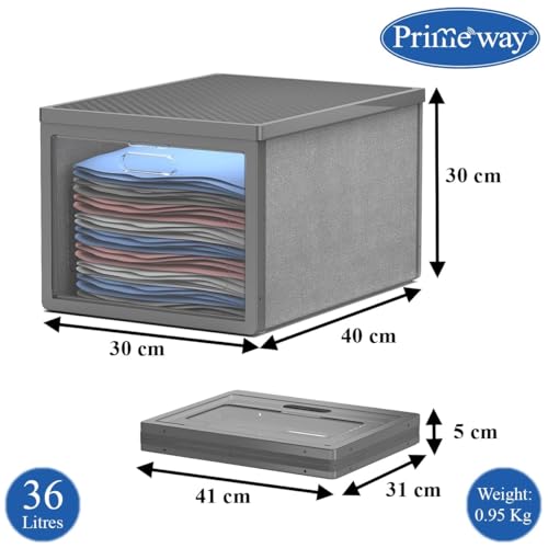 Image of Primeway PP Non Woven Fabric Collapsible Cabibox with Transparent Door | Stackable Storage Bins | Folding Closet Organizers | Home Office use | 36 Ltr | 30x40x30cm | Large | 1 Unit Box