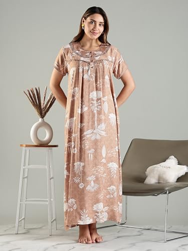 Image of 9shines Label Premium Alpine Maxi Designer Nighty | Floral Print Maxi for Women | Night wear for Women | | Full Length Night Gown for Women | Night Dress for Women Stylish (2467)