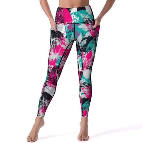 Legging femmes fleurs et feuilles pantalon de sport yoga taille haute gym jogging S
