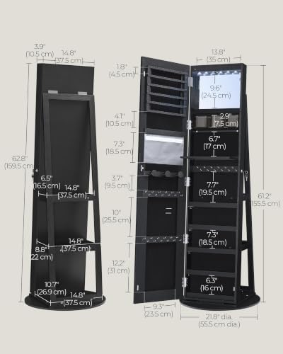 Image of SONGMICS HOME LED Standing Jewelry Armoire, Vanity Mirror with Storage