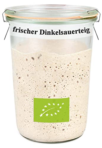 Bäckerei Spiegelhauer frischer Bio Dinkelsauerteig 300g I Brot backen ohne Hefe I Natursauerteig perfekt für Brote oder als Anstellgut 300g I mit Sauerteig-Glas