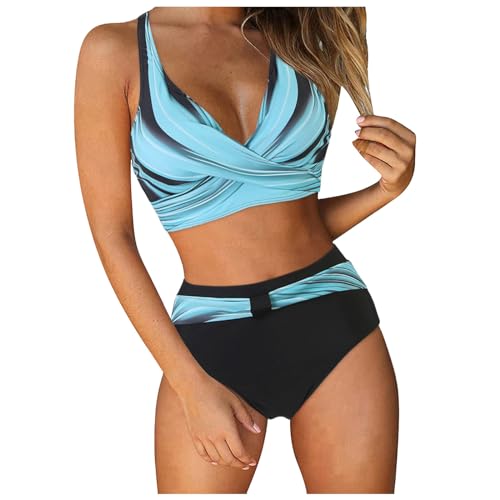 Generisch Bikini Damen Set Push Up Zweiteiliger Sexy Badeanzug V Ausschnitt überkreuztes Bauchweg Bademode Blumenmuster Bikinis High Waist Bademoden Bauchkontrolle Bikini Sets Badebekleidung