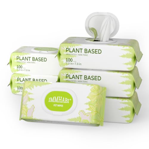 Image of IMMHABI 600 Count Dog Wipes, Unscented Plant-Based Hypoallergenic Pet Wipes for Paws, Butt, and Anal Gland Care, Cleansing & Deodorizing for Puppies and Cats