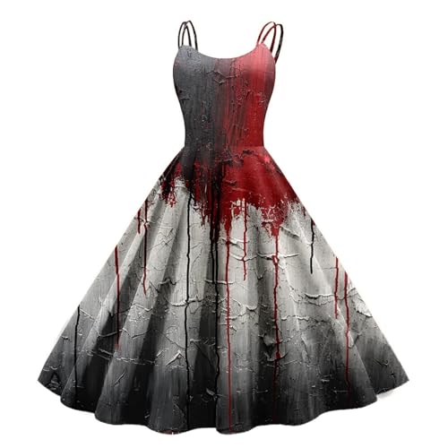 MOKBAY Vestido Halloween mulher estampado de Hallowen disfarce Halloween adulto vestidos de morte, 267-preto, L