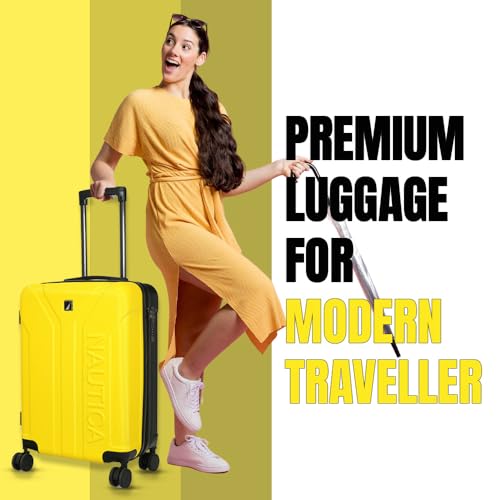 Image of Nautica 20 inch ABS Hard-Sided Unisex Cabin Luggage Trolley | 8-Wheel Spinner, Telescopic Handle | Durable, Secure Combination Lock | Modern Design Travel Suitcase for Men & Women | Yellow & Black