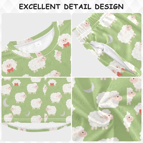 Little Sheep Bow Soft Pajama Set for All Seasons,Breathable Pjs Long Sleeve Sleepwear,Comfy Loungewear 2 Piece Underwear Set 5T3