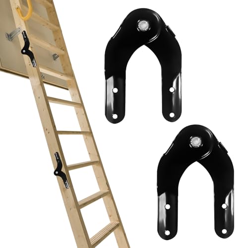 Dachbodenleiter Scharniere zum Herunterziehbare, Dachbodentreppe Ersatzteile für Aluleiter, Bodentreppe Zubehör für die Restaurierung Alten Dachbodenleitern, Schwarz, 2 Stück