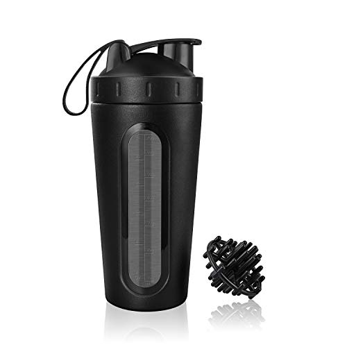 Homiguar Insulated Sports Water Bottle, Shaker Bottle, Stainless Steel water container Loop Top Shaker Cup, Visible Window, Leak Proof, 28-Ounce - Black