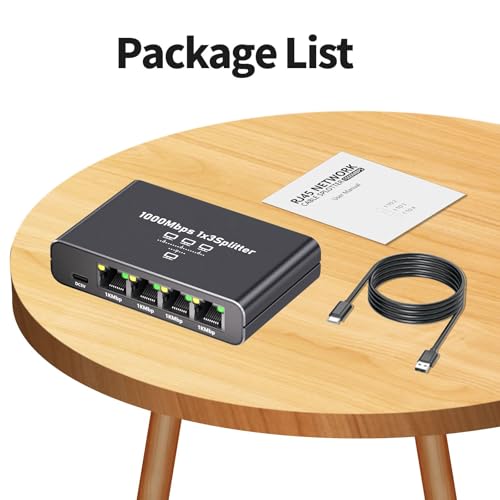 Image of Gigabit Ethernet Splitter 1 to 3 - 1000Mbps RJ45 Port Multiplier with USB-C Power, Plug & Play Network Switch for Cat5 /5e /6 /7 /8 Cables, High Speed LAN Switch 1 in 3 Out for PC Laptop AP