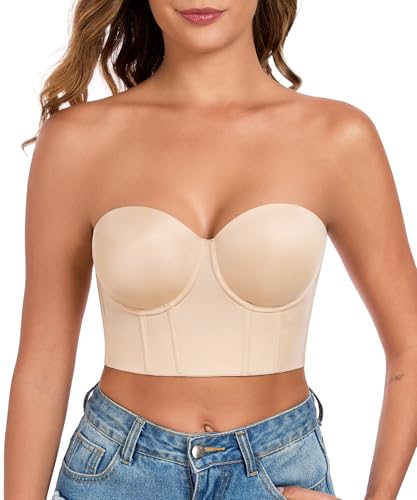 Lemorosy Women's Longline Strapless Bra Full Coverage Bustier Anti Slip Underwire Full Figure Plus Size Corset Top2