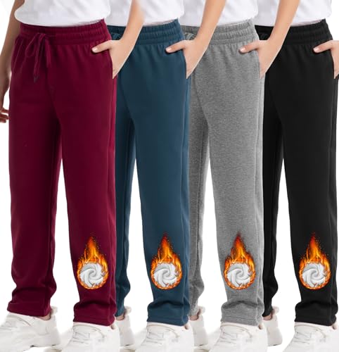 1/4 Pack Boys Sweatpants Fleece Lined Open Bottom Youth Athletic Jogging Track Joggers Pants with Pockets for Kids