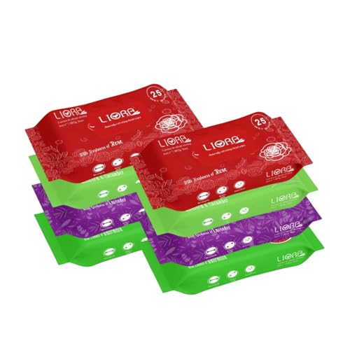 Image of Liora Wet Wipes, Daily Cleansing, Refreshing & Moisturizing Facial Wipes | Aloe Vera Enriched | Rose, Lavender, Watermelon & Cucumber | Anti-Acne, Biodegradable | 25 Wipes Each, Pack of 8 (Total 200 Wipes)