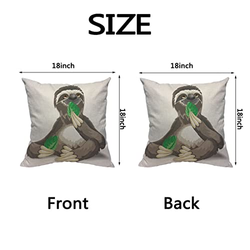 Yibeas Cute Sloth Throw Pillow Covers 18 X 18 Inch Cartoon Sloth Eating A Leaf Linen Pillow Cushion Cases Square Pillowcases For Sofa Couch Bedroom Living Room Car #TOP1