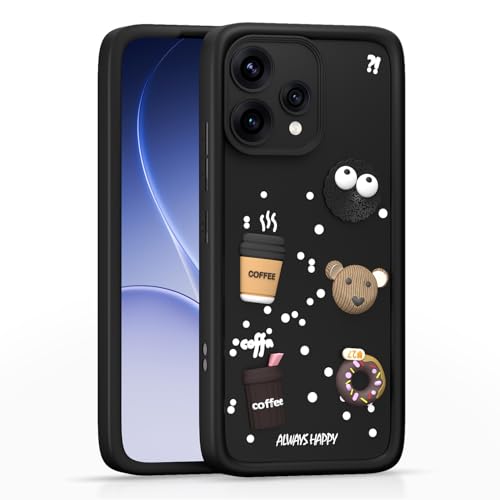 Image of Pikkme Back Cover for Oppo Reno 15 5G | 3D Bear Silicone Cute & Fun Coffee Cartoon | Full Body Protection Bumper Case (Black)