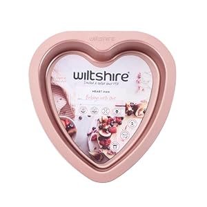 Wiltshire Rose Gold 19cm Heart Pan, PFOA PTFE Free, Robust Cake Pan, Non-Stick Coating, Coated Baking Pie Tin, Cake Mould, Sheet Steel Bakeware, 23×22.5×3.5cm