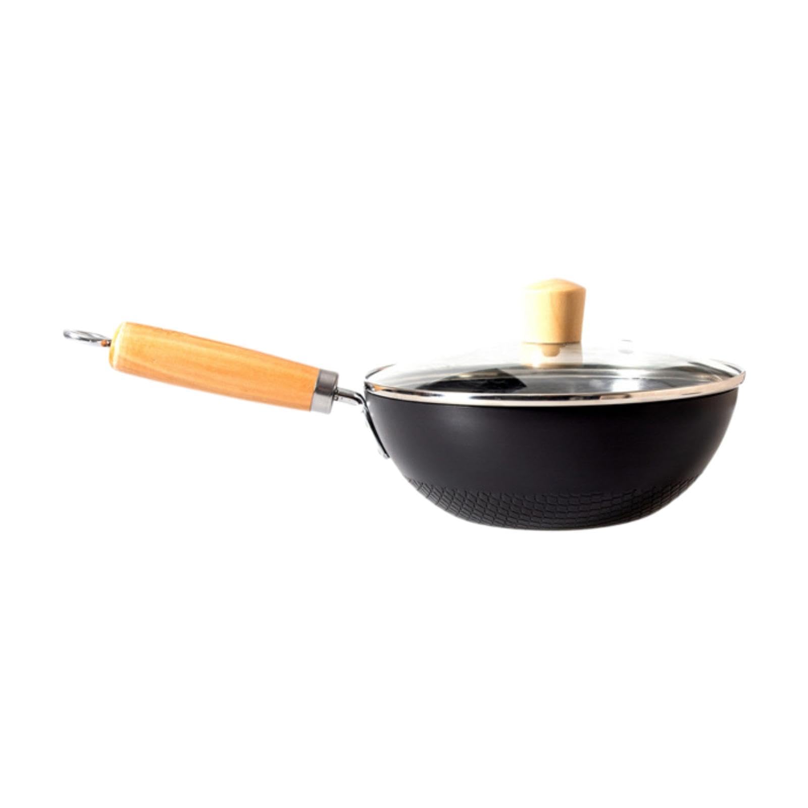 Tessuto, Padella, Manico Ergonomico, Piatto, Piccolo Wok con Coperchio in Vetro, per Piani Cottura Elettrici, a Induzione E a Gas, Tutti I Tipi, 24 Cm