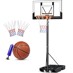 Basketballkorb Outdoor,Basketball Korb 100-305cm Höhenverstellbar,Basketball... mit Ständer, Bruchsichere Rückwand, 2 Wetterfest Netz,für Kinder (Schwarz inkl. Ball)