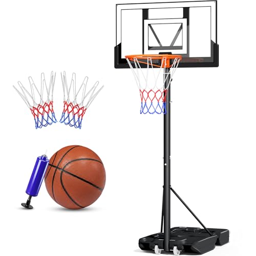 Basketballkorb Outdoor,Basketball Korb 100-305cm Höhenverstellbar,Basketballkörbe mit Ständer, Bruchsichere Rückwand, 2 Wetterfest Netz,für Kinder (Schwarz inkl. Ball)